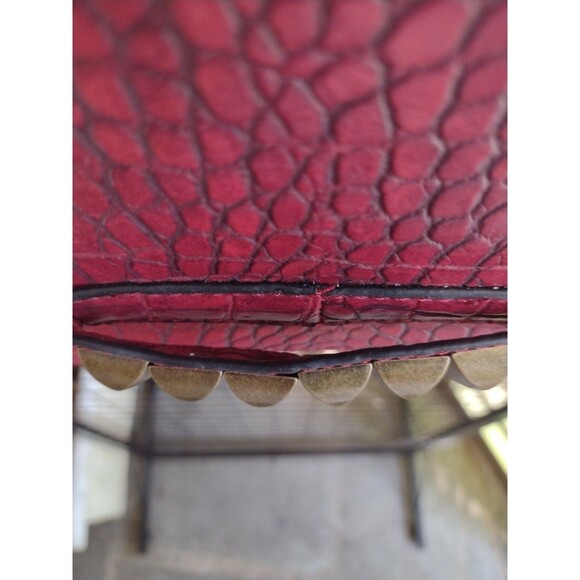 New Red Vegan Leather Crock Embossed Shoulder Bags / Clutch W Brass Stud Accents - Picture 14 of 16